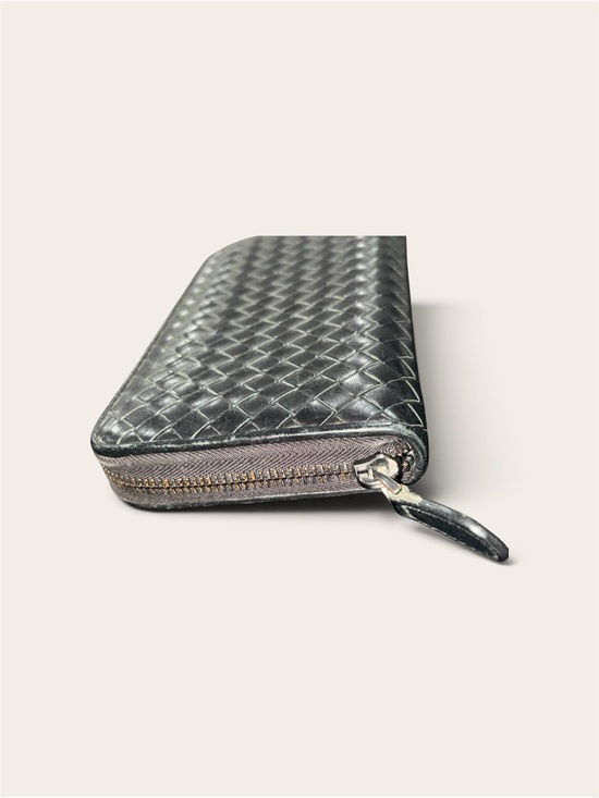 Bottega Veneta Handbags - Bottega Veneta Black Intrecciato Zip Around Wallet